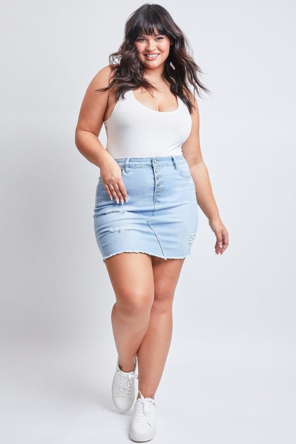 Women's Plus Exposed Button Fray Hem Skirt - Image 4