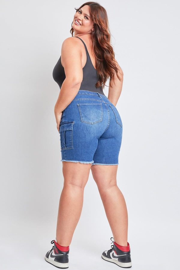 Women's Plus Low Rise Frayed Cargo Bermuda Shorts - Image 6