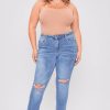 Women's Plus Dream Slim Straight Ankle Jeans With Hem Destruction