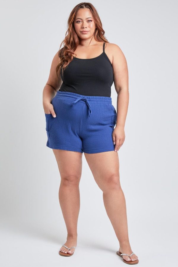 Women's Plus Size Cotton Shorts With Side Patch Pocket - Image 2