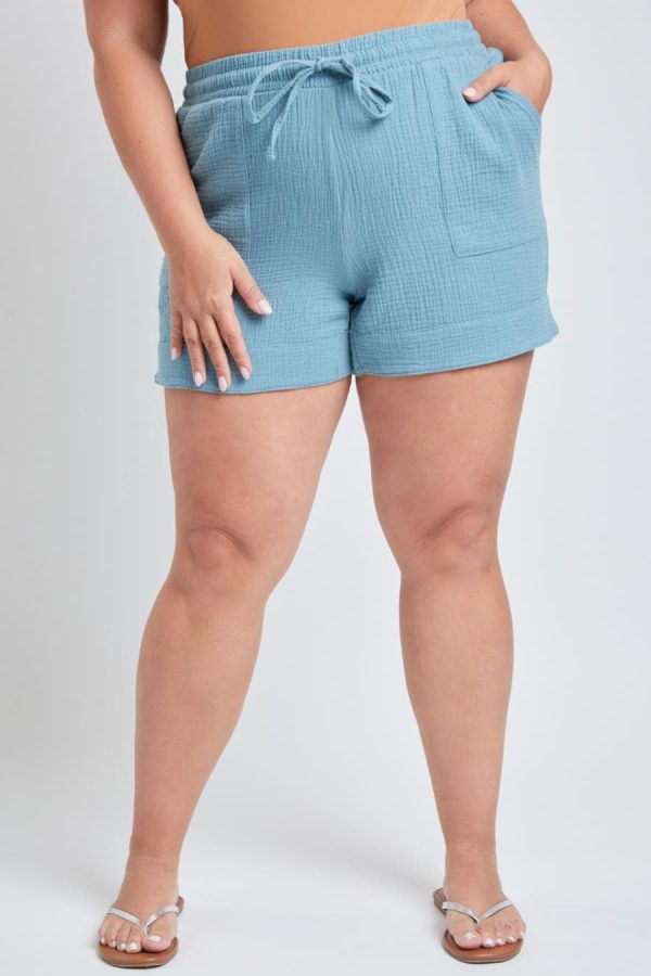 Women's Plus Double Gauze Shorts With Banded Hem - Image 2
